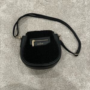 Kedzie Black Crossbody Satchel Bag‎ Sherpa and Faux Leather Gold Hardware